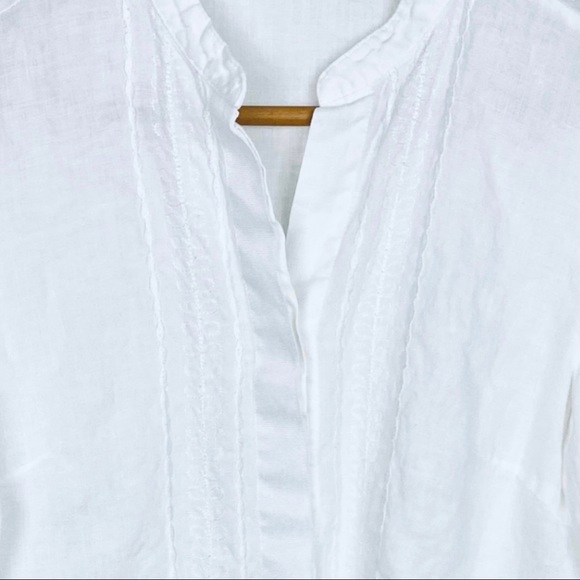 VINTAGE | Ecologie White Natural Linen Embroidered 3/4 Sleeve Button Down Shirt - Picture 5 of 8